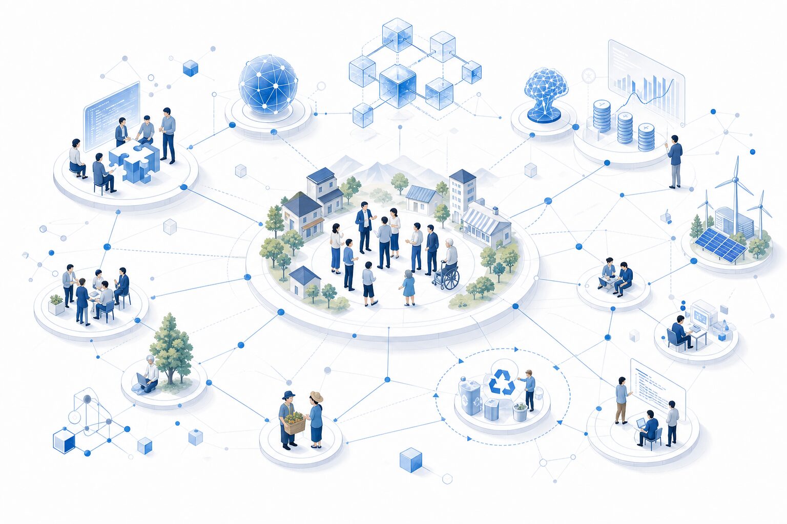 OSS・ブロックチェーン・分散型社会をイメージしたビジュアル