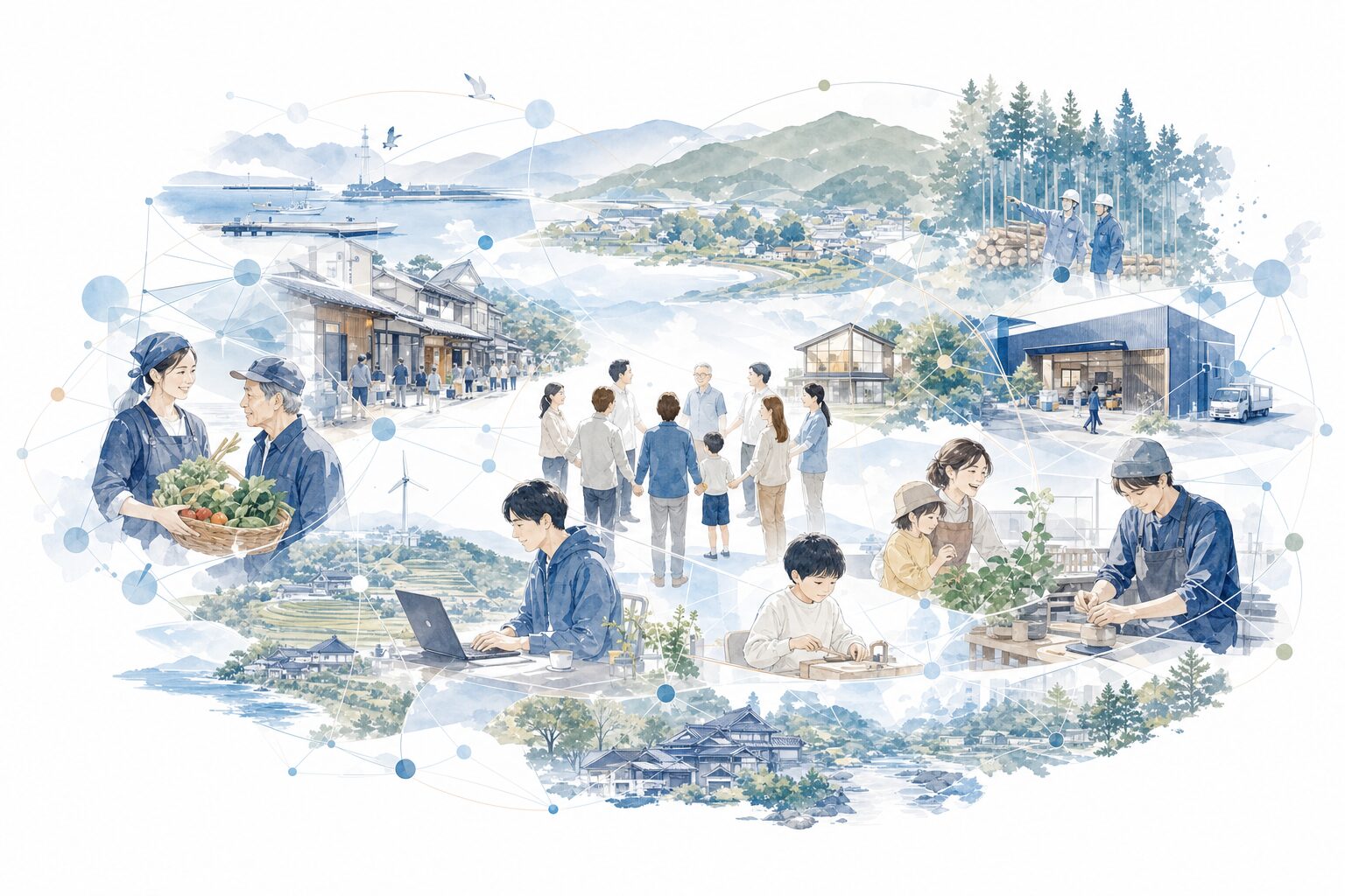 地方創生と地域のつながりをイメージしたビジュアル
