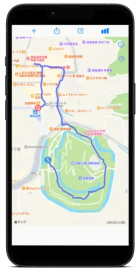 ルートヒストリーで記録したルートの表示画面